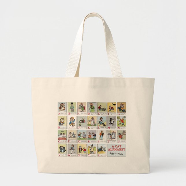 Cat Alphabet, Louis Wain Large Tote Bag (Front)