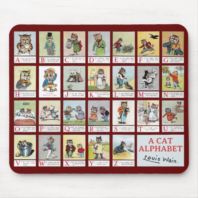 Cat Alphabet, Louis Wain Mouse Mat (Front)