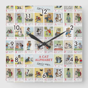 Cat Alphabet, Louis Wain Square Wall Clock
