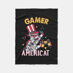 Cat Americat 4th Of July American Gamer Fleece Blanket