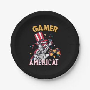 Cat Americat 4th Of July American Gamer Paper Plate