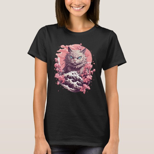 Cat Among Cherry Blossoms  Japanese Cat T-Shirt (Front)