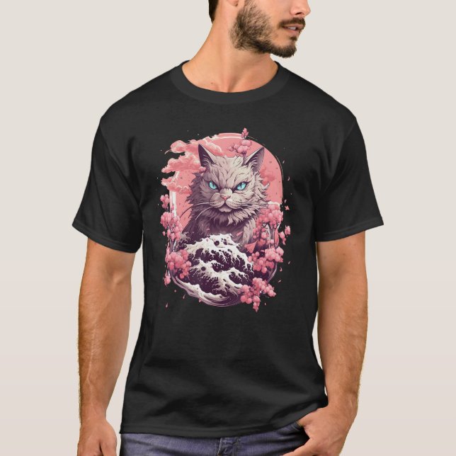 Cat Among Cherry Blossoms  Japanese Cat T-Shirt (Front)