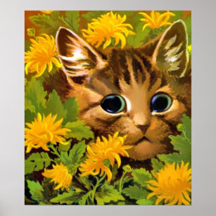 Cat Among the Flowers Poster Print