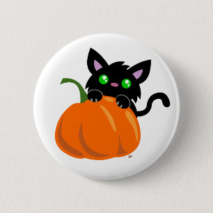 Cat and a Pumpkin Button
