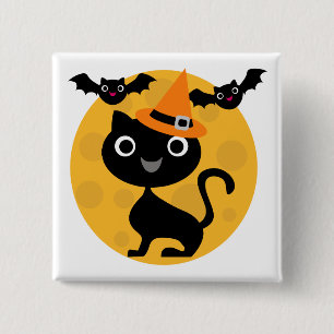 Cat and Bats Halloween T-shirts and Gifts 15 Cm Square Badge