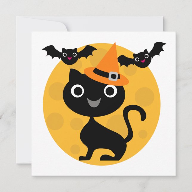 Cat and Bats Halloween T-shirts and Gifts Card (Front)