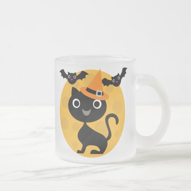 Cat and Bats Halloween T-shirts and Gifts Frosted Glass Coffee Mug (Right)