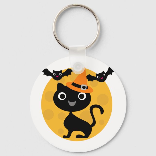 Cat and Bats Halloween T-shirts and Gifts Key Ring (Front)