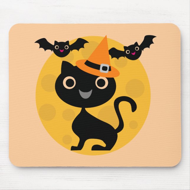 Cat and Bats Halloween T-shirts and Gifts Mouse Mat (Front)