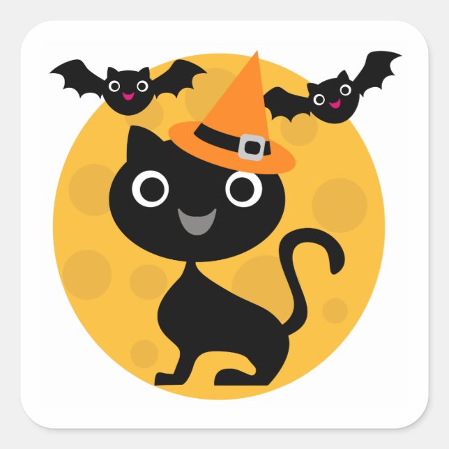 Cat and Bats Halloween T-shirts and Gifts Square Sticker (Front)
