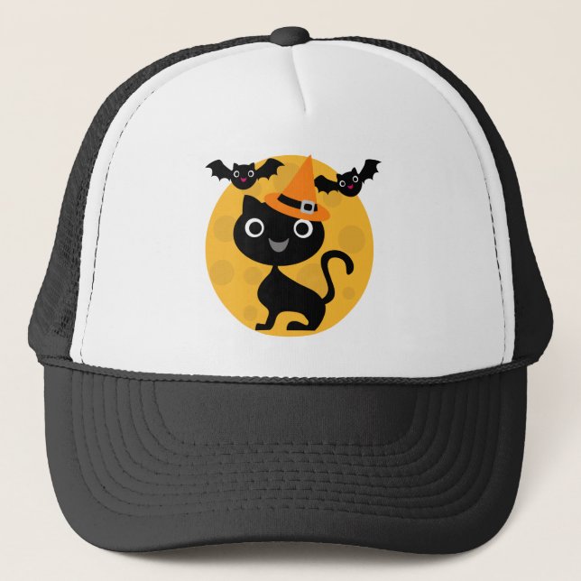 Cat and Bats Halloween T-shirts and Gifts Trucker Hat (Front)