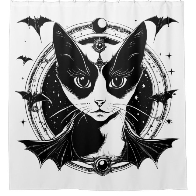 Cat and Bats I Shower Curtain (Front)