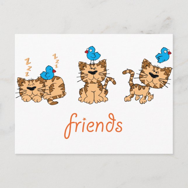 Cat and Bird - friends Postcard (Front)