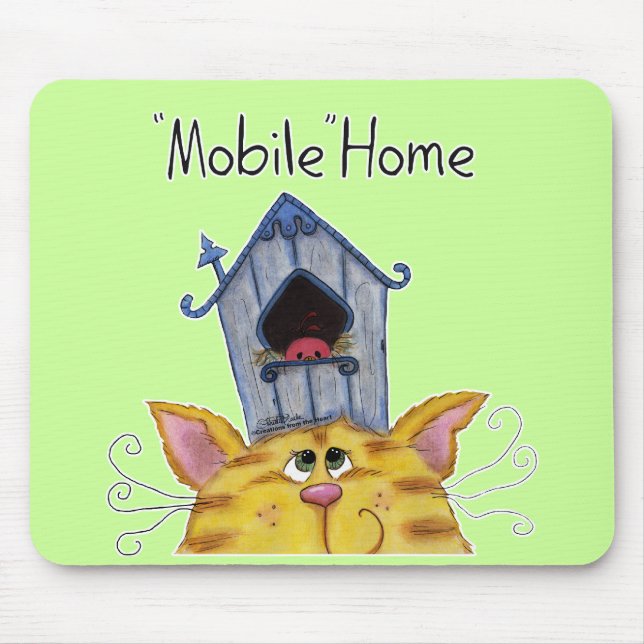 Cat and Bird House Mobile Home Mouse Mat (Front)