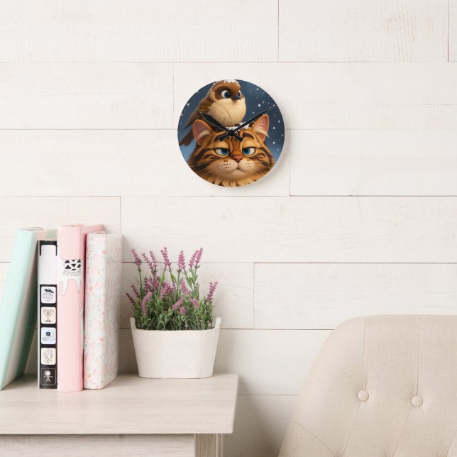 cat and bird round clock (Reading Room)