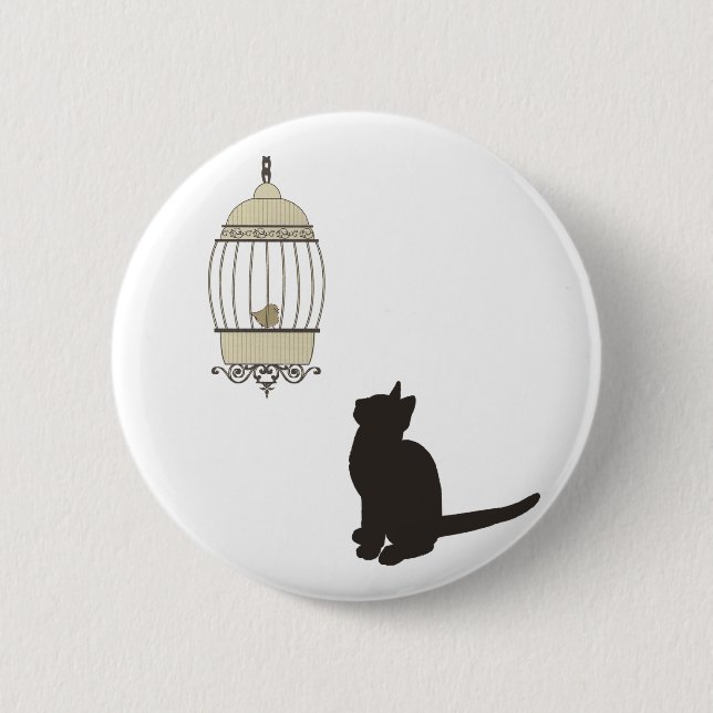 Cat and Birdcage 6 Cm Round Badge (Front)