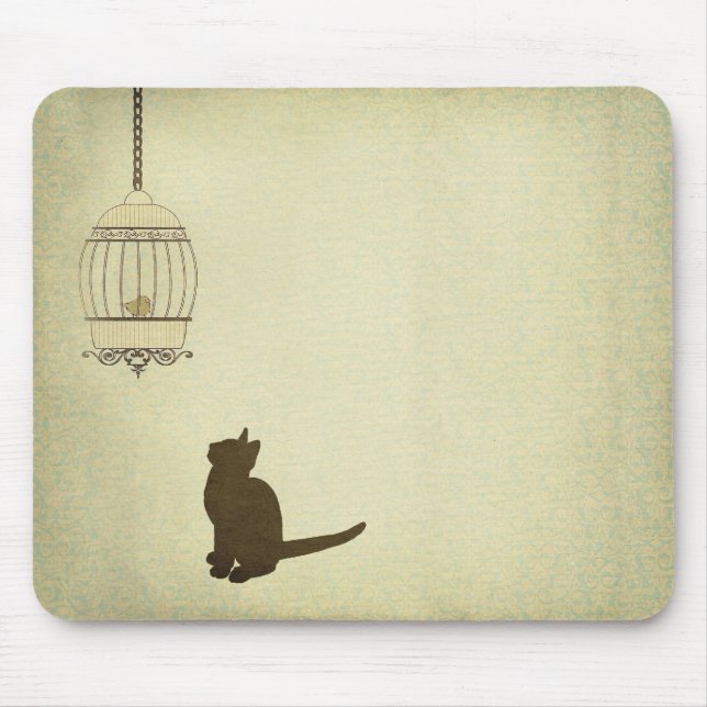 Cat and Birdcage Mouse Mat (Front)