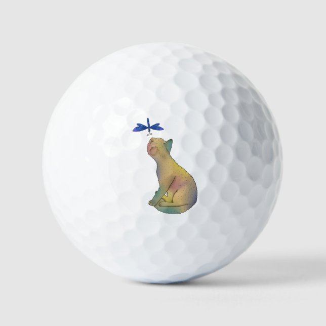 Cat and blue dragonfly golf balls (Front)