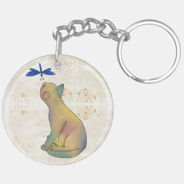 Cat and blue dragonfly key ring (Back Left)