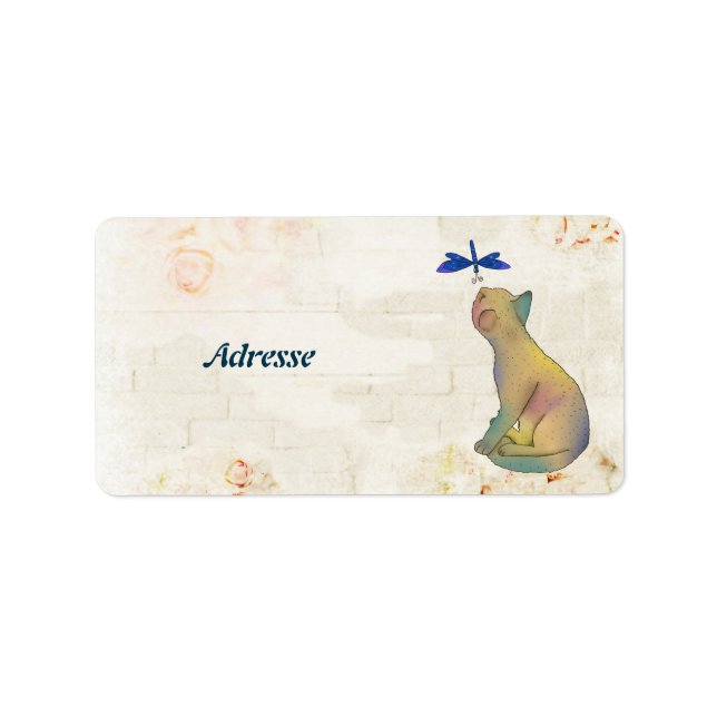 Cat and blue dragonfly label (Front)