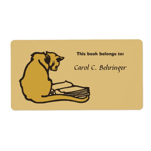 Cat and book, vintage bookplate customisable (Front)