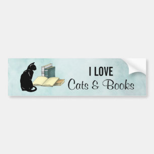 Cat and Books Bumper Sticker