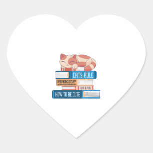 Cat And Books Heart Sticker