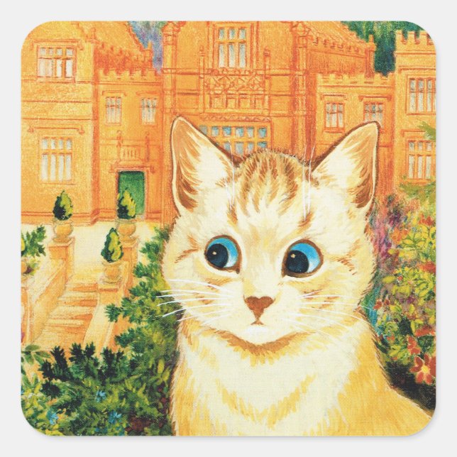 Cat and Buildings Background Painted by Louis Wain Square Sticker (Front)