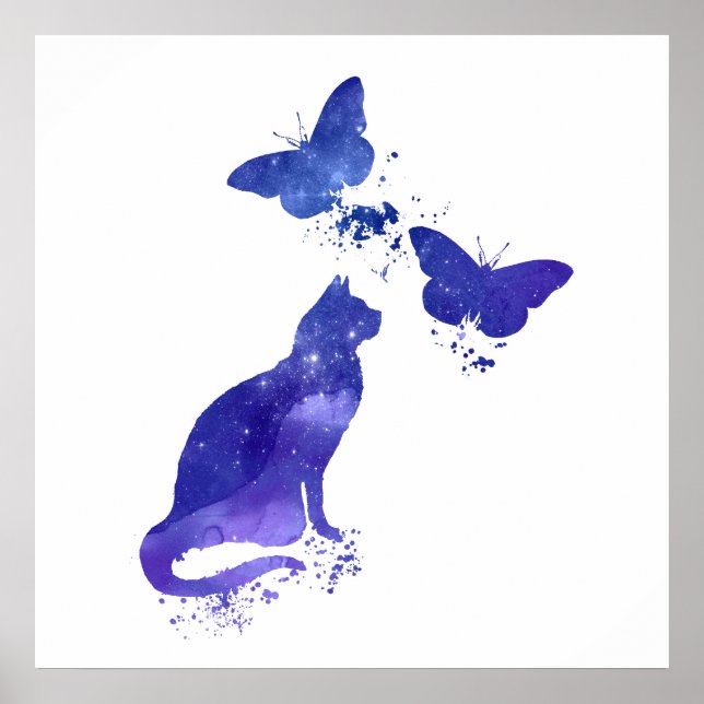 Cat and butterflies art poster (Front)