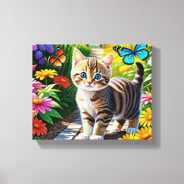 Cat and butterflies canvas print (Front)