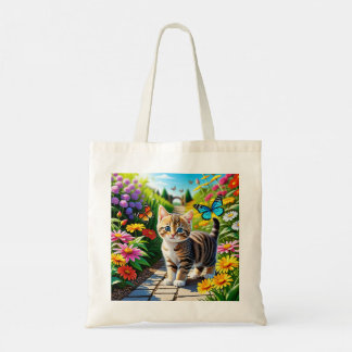 Cat and butterflies tote bag