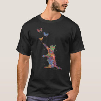Cat and Butterflies Watercolour T-Shirt