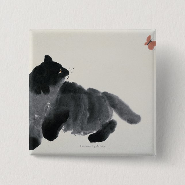 Cat and Butterfly 15 Cm Square Badge (Front)