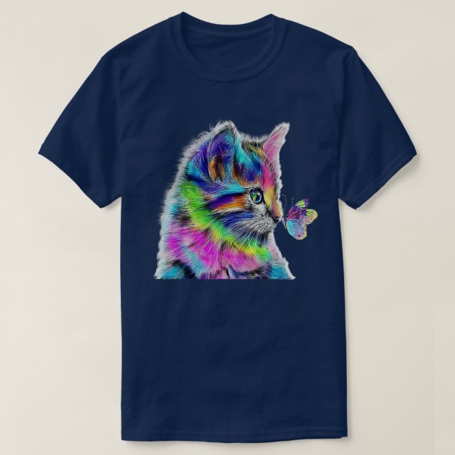 cat and butterfly graphic colour cat lover cat kit T-Shirt (Design Front)