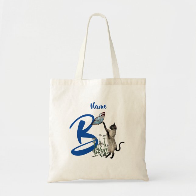 Cat And Butterfly Monogram Initial B Personalised  Tote Bag (Front)