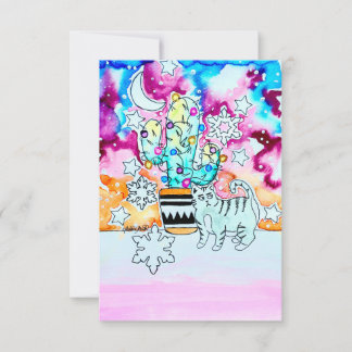 Cat and Cactus Christmas Card