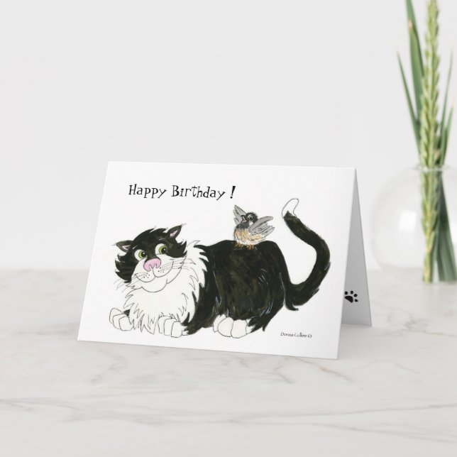 Cat and Chickadee Best Friend Birthday Card (Front)