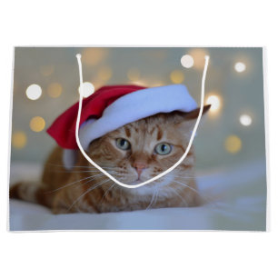 Cat and Christmas lights Large Gift Bag