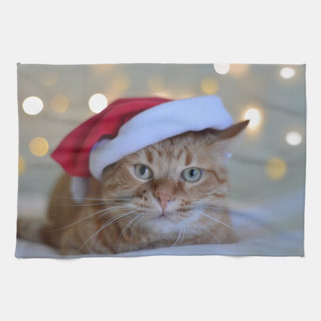 Cat and Christmas lights Tea Towel (Horizontal)