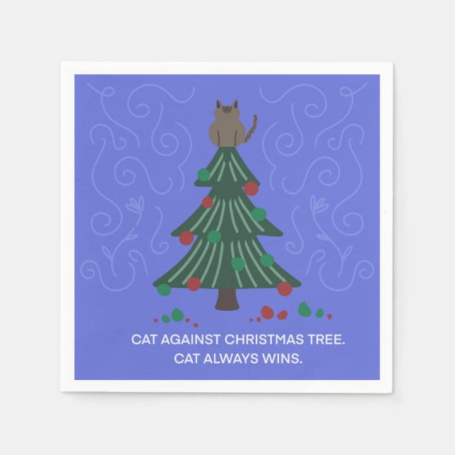 Cat and Christmas Tree Napkin (Front)