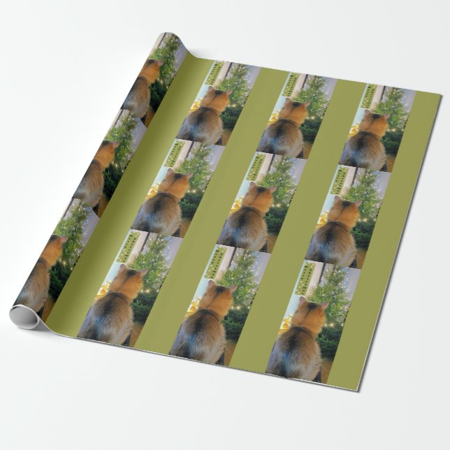 Cat and Christmas Tree Wrapping Paper (Unrolled)