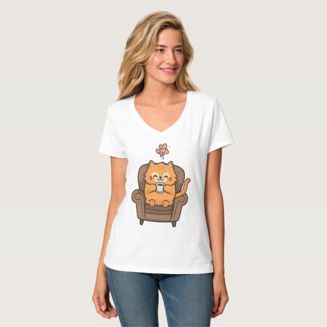 Cat and Coffe T-Shirt (Front Full)