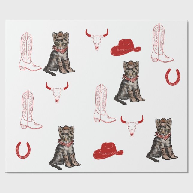 cat and cowboys  wrapping paper (Flat)