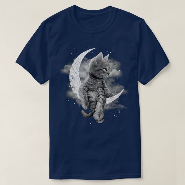 Cat And Crescent Moon Cute Cat Sit On The Moon  T-Shirt (Design Front)