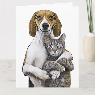 CAT AND DOG ART LOVE ROMANTIC GREETING CARDS CARD