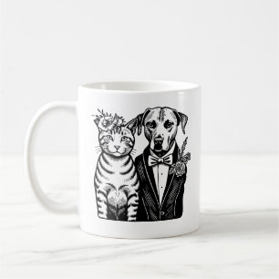 cat and dog as a couple in formal wedding attire coffee mug