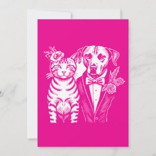 cat and dog as a couple in formal wedding attire invitation