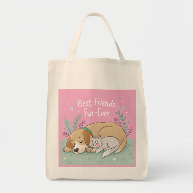 Cat and dog best friends forever tote bag (Front)