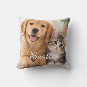 Cat And Dog Besties Photo Throw Pillow
